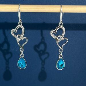 BBY Ice Blue Crystal & Cz 2” Silver Dangle Earrings